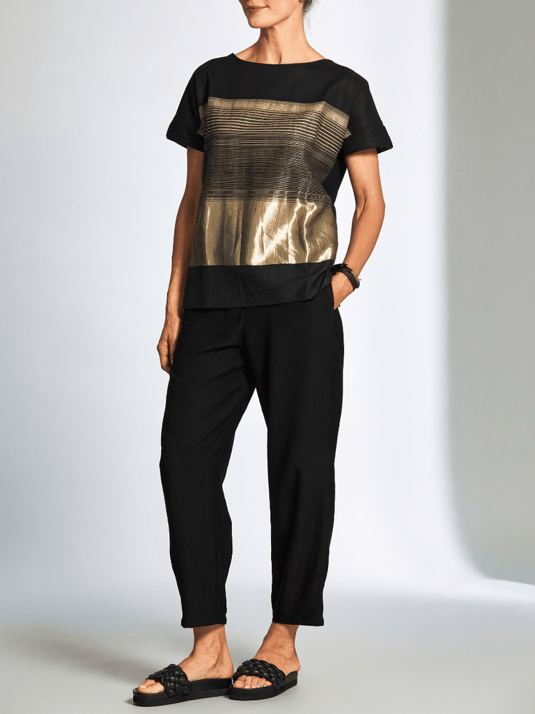 Peruzzi Graded Metallic Stripe Top in Black and Gold 25134 shop peruzzi, peruzzi fashion, peruzzi stockists, peruzzi stockists australia, peruzzi sydney, peruzzi womens clothing