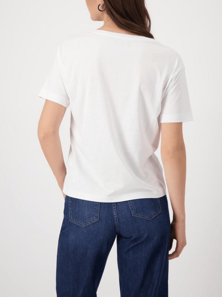 Monari Short Sleeve Relaxed Fit Sardinia Print T-Shirt in Cream Discover the Elegant Monari Collection at Signature of Double Bay, Shop Stylish Knitwear, Dresses, and Tops Online from Sydney's Premier Mature Fashion Boutique