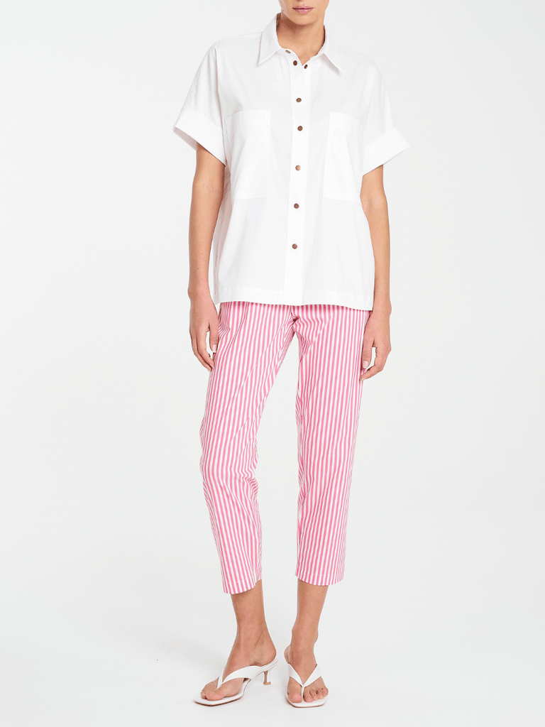 Mela Purdie 7/8 Length Nomad Pant in Hot Pink and White Stripe Microprene Mela Purdie Stockist Online Australia Signature of Double Bay Tops Dresses Elegant Clothing