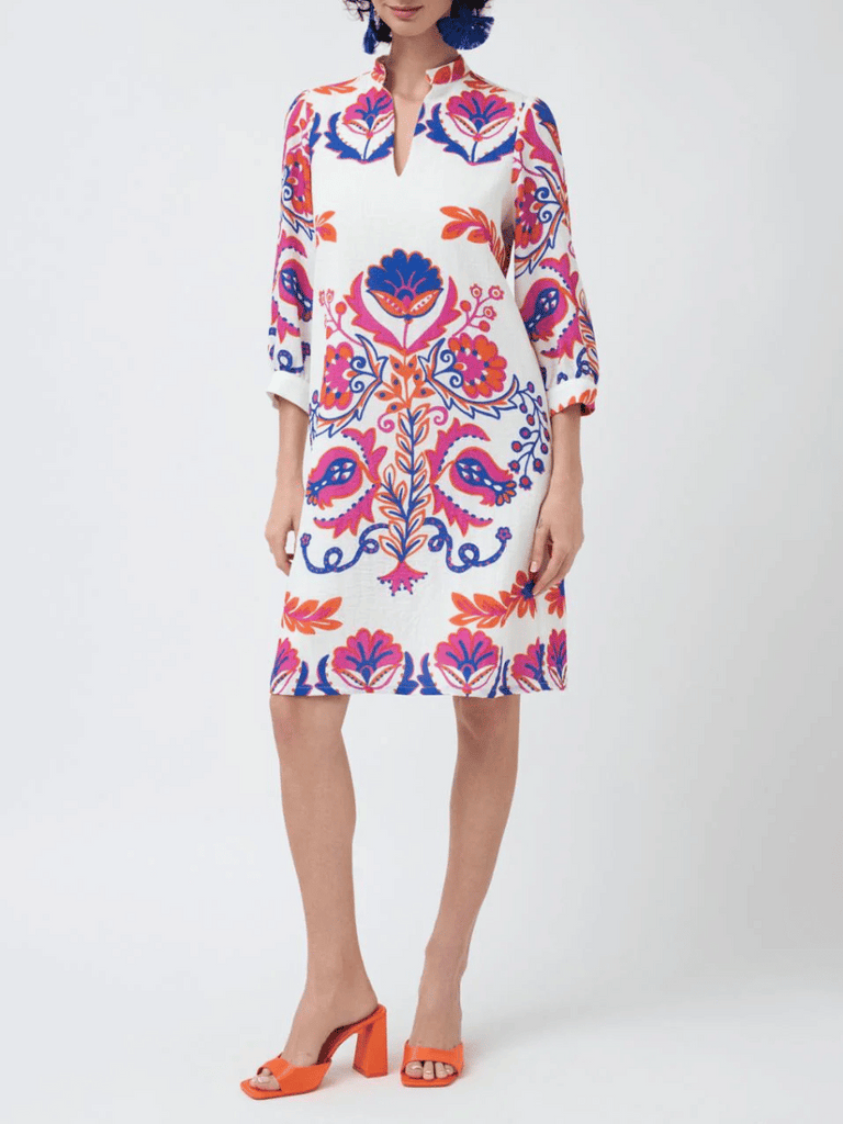 Tinta & Bariloche 3/4 Sleeve Aliana Midi Shift Dress in Pink and Blue Floral Print Tinta and Bariloche online Australia Shop Tinta Bariloche shorts, dresses, tops online. Signature of Double Bay Fashion Tinta and Bariloche Online