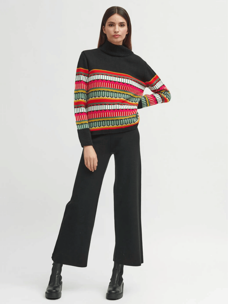 Tinta and Bariloche Hornos Mock Turtle Knit Sweater in Multicolour Stripe and Black Tinta and Bariloche online Australia Shop Tinta Bariloche shorts, dresses, tops online. Signature of Double Bay Fashion Tinta and Bariloche Online