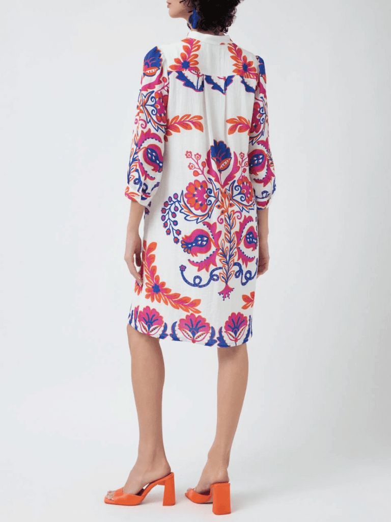Tinta & Bariloche 3/4 Sleeve Aliana Midi Shift Dress in Pink and Blue Floral Print Tinta and Bariloche online Australia Shop Tinta Bariloche shorts, dresses, tops online. Signature of Double Bay Fashion Tinta and Bariloche Online