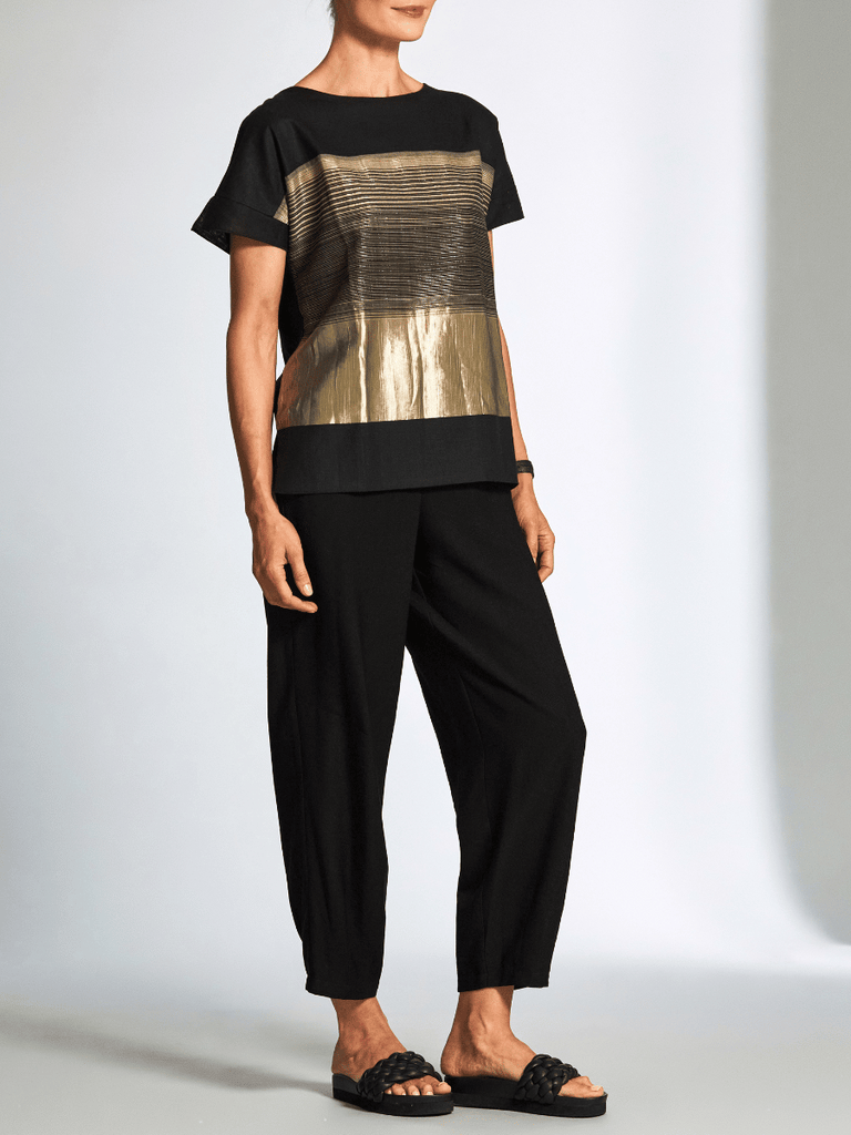 Peruzzi Graded Metallic Stripe Top in Black and Gold 25134 shop peruzzi, peruzzi fashion, peruzzi stockists, peruzzi stockists australia, peruzzi sydney, peruzzi womens clothing