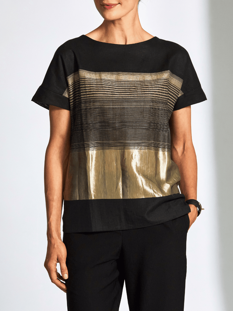 Peruzzi Graded Metallic Stripe Top in Black and Gold 25134 shop peruzzi, peruzzi fashion, peruzzi stockists, peruzzi stockists australia, peruzzi sydney, peruzzi womens clothing