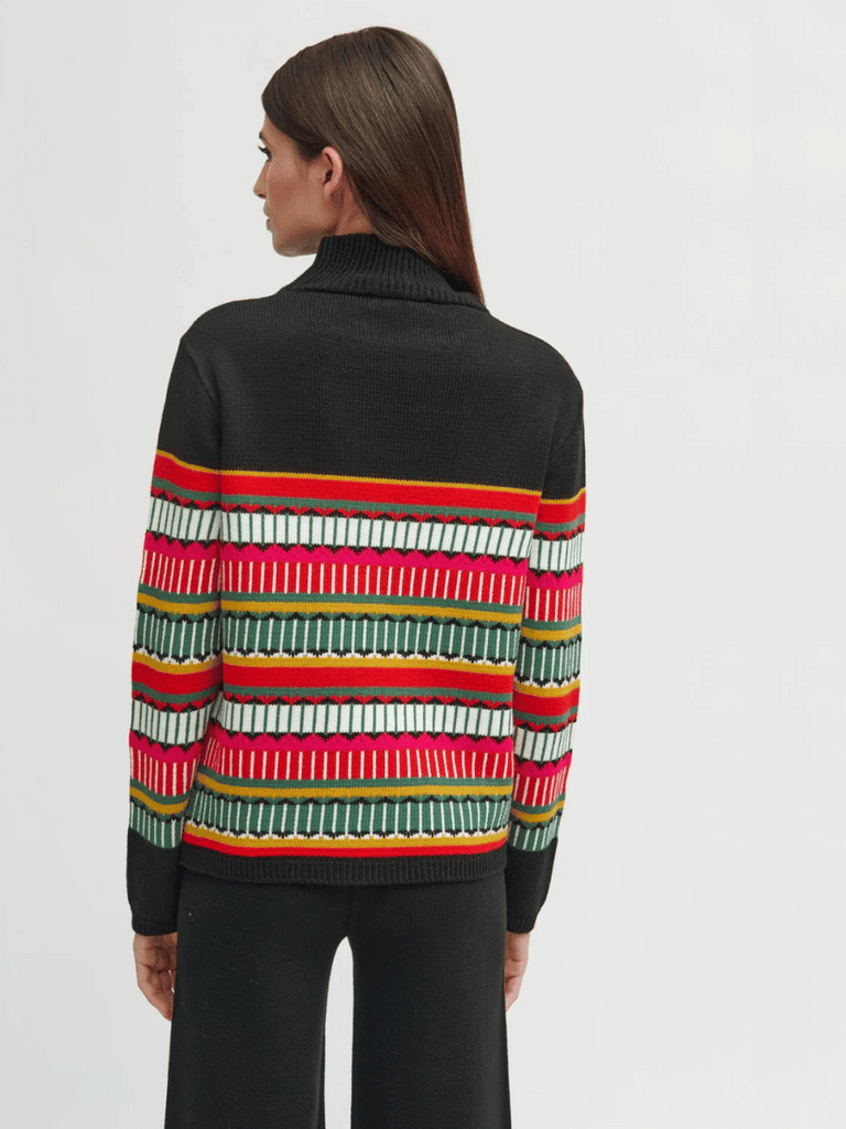 Tinta and Bariloche Hornos Mock Turtle Knit Sweater in Multicolour Stripe and Black Tinta and Bariloche online Australia Shop Tinta Bariloche shorts, dresses, tops online. Signature of Double Bay Fashion Tinta and Bariloche Online