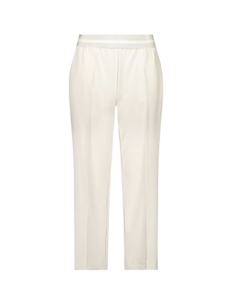 Monari Cropped Straight Leg Elastic Waistband Trouser in Seashell Beige Discover the Elegant Monari Collection at Signature of Double Bay, Shop Stylish Knitwear, Dresses, and Tops Online from Sydney's Premier Mature Fashion Boutique