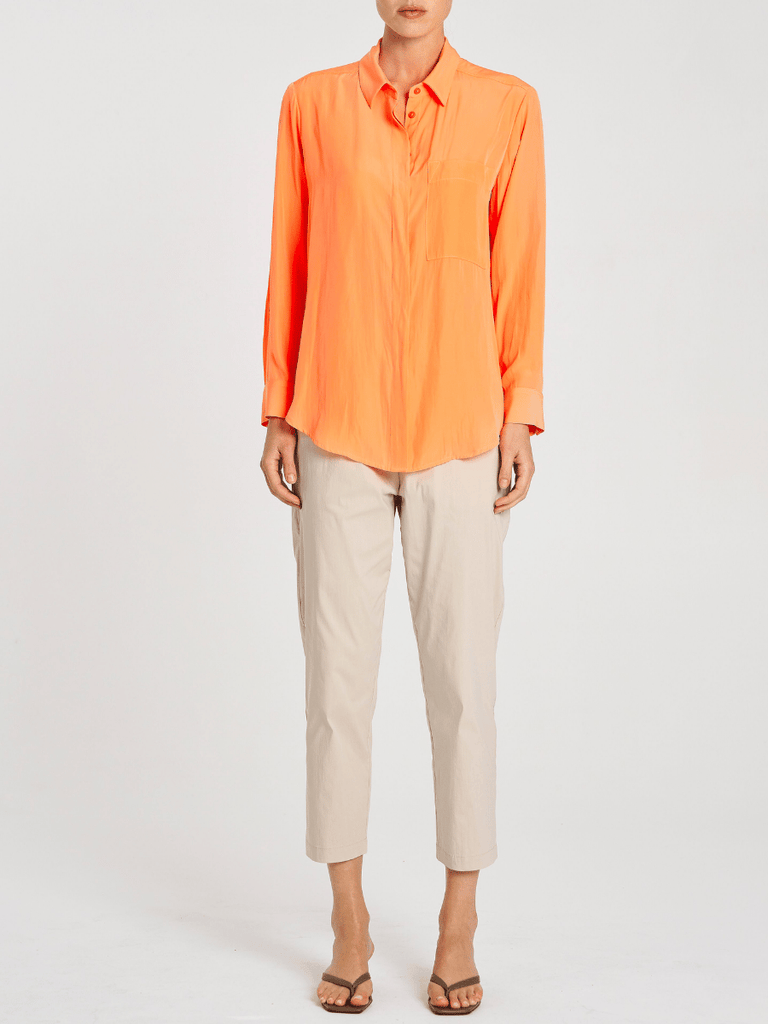 Mela Purdie Long Sleeve Single Pocket Shirt in Orange Peel 7741 Mela Purdie Stockist Online Australia Signature of Double Bay Tops Dresses Elegant Clothing