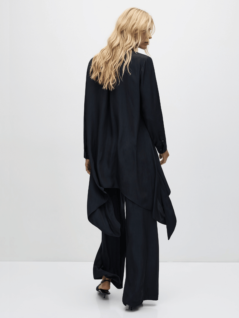 Mela Purdie Asymmetrical Deco Shirt in Navy 8697 Mela Purdie Stockist Online Australia Signature of Double Bay Tops Dresses Elegant Clothing