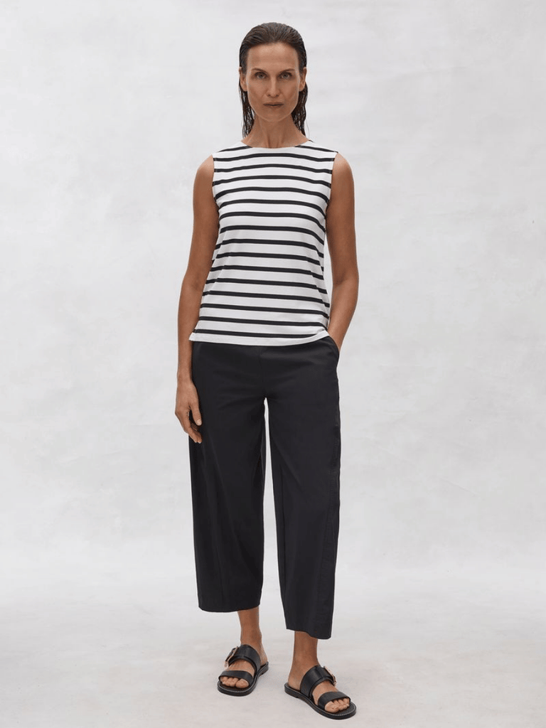 Mela Purdie Sleeveless Singlet Top Palazzo Shell in Black and White Trunk Stripe 284 Mela Purdie Stockist Online Australia Signature of Double Bay Tops Dresses Elegant Clothing