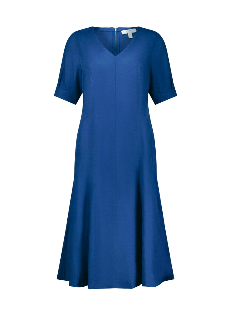 VERGE Monica Dress in Denim Blue 8927 Verge Stockist Online Australia Signature of Double Bay Mature Fashion Acrobat Flattering