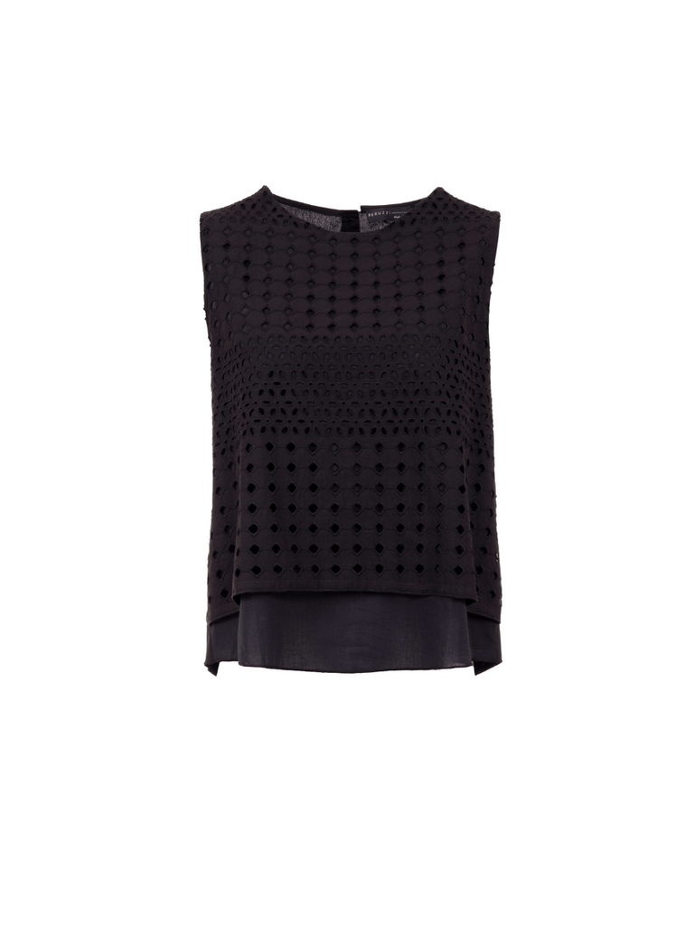 Peruzzi Sleeveless Broderie Blouse in Black S25135 shop peruzzi, peruzzi fashion, peruzzi stockists, peruzzi stockists australia, peruzzi sydney, peruzzi womens clothing