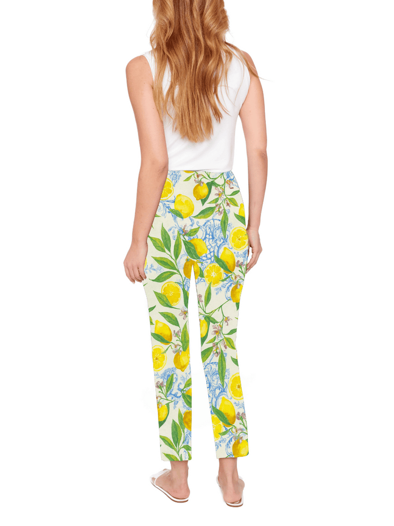 UP! PANTS Tummy Control Ankle Pant 28" Pant in Sicily Lemon Print 68764 Up Pants Tummy control stockist online Australia flattering body contouring shaping pants high rise waistband signature of double bay Sydney fashion