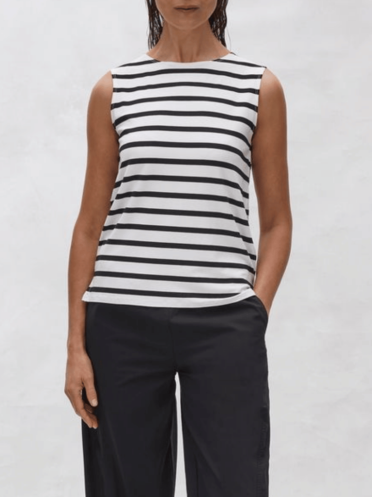 Mela Purdie Sleeveless Singlet Top Palazzo Shell in Black and White Trunk Stripe 284 Mela Purdie Stockist Online Australia Signature of Double Bay Tops Dresses Elegant Clothing