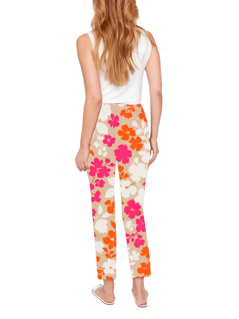 UP! PANTS Tummy Control Ankle Pant 28" in Pink, Orange and Beige Floral 68766 Print Up Pants Tummy control stockist online Australia flattering body contouring shaping pants high rise waistband signature of double bay Sydney fashion