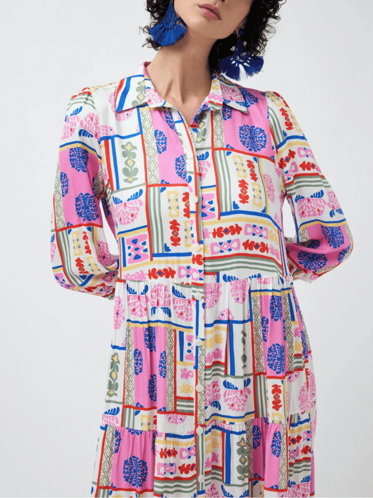 Tinta & Bariloche 3/4 Sleeve Burton Maxi Shirt Dress in Pink Ornamental Print Tinta and Bariloche online Australia Shop Tinta Bariloche shorts, dresses, tops online. Signature of Double Bay Fashion Tinta and Bariloche Online