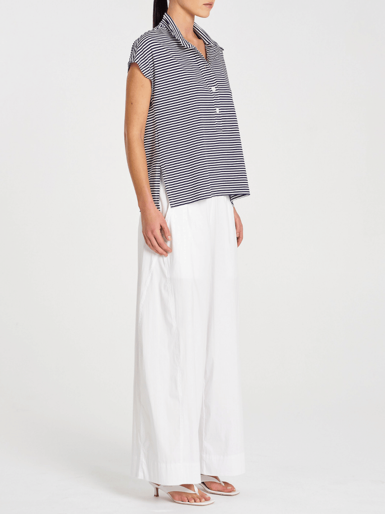 Mela Purdie Henley Tank in Navy and White Stripe 8755 Mela Purdie Stockist Online Australia Signature of Double Bay Tops Dresses Elegant Clothing