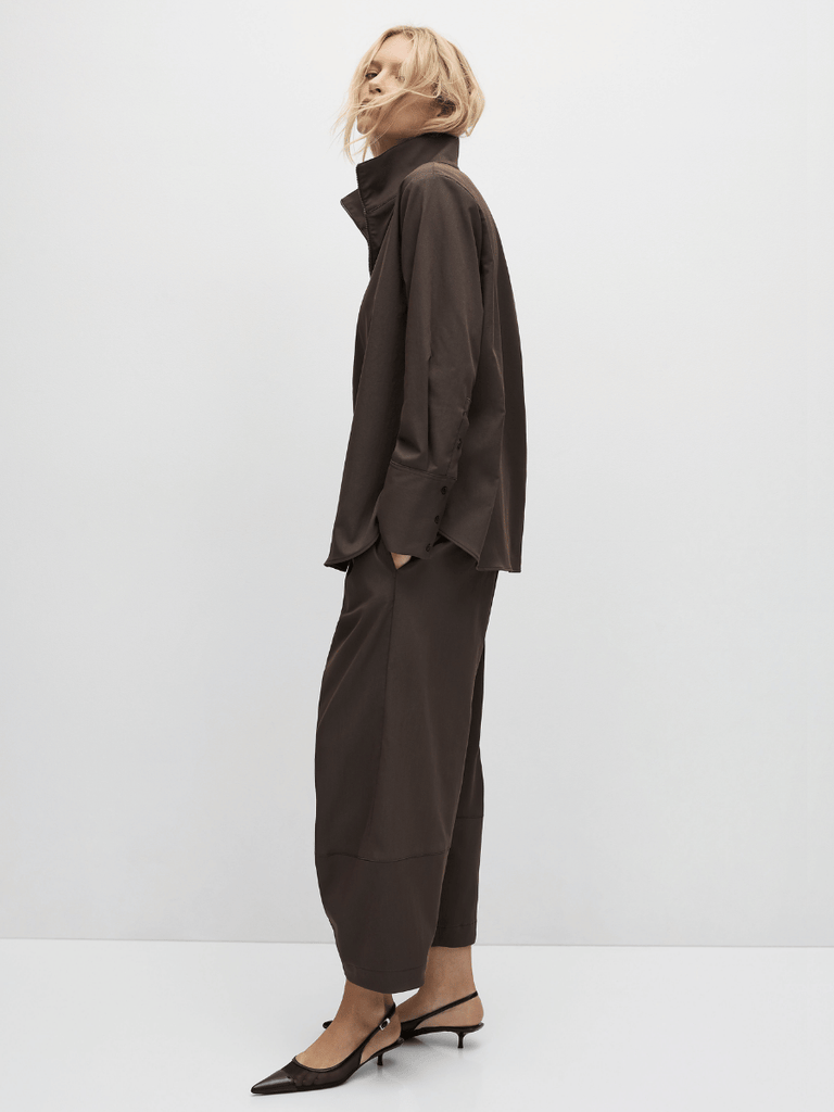 Mela Purdie Half Zip Blouse in Leather Twill 8632 Mela Purdie Stockist Online Australia Signature of Double Bay Tops Dresses Elegant Clothing