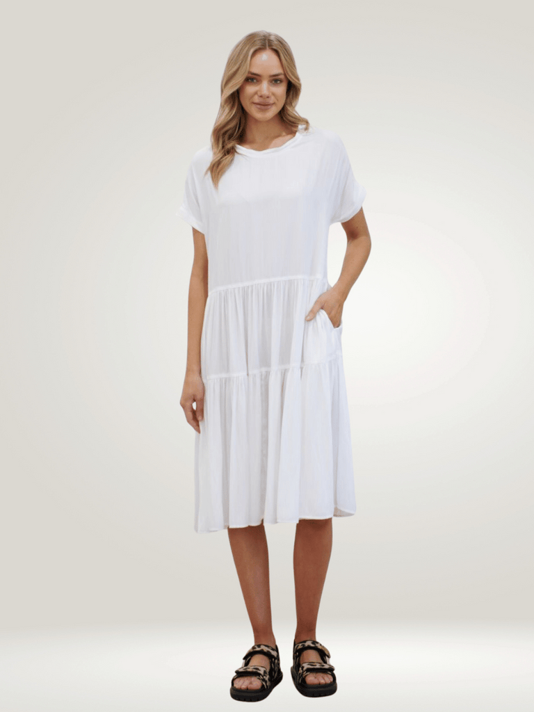 Mela Purdie Stockist ONline Australia Signature of Double bay Mela Purdie Cap Sun-Ray Dress White