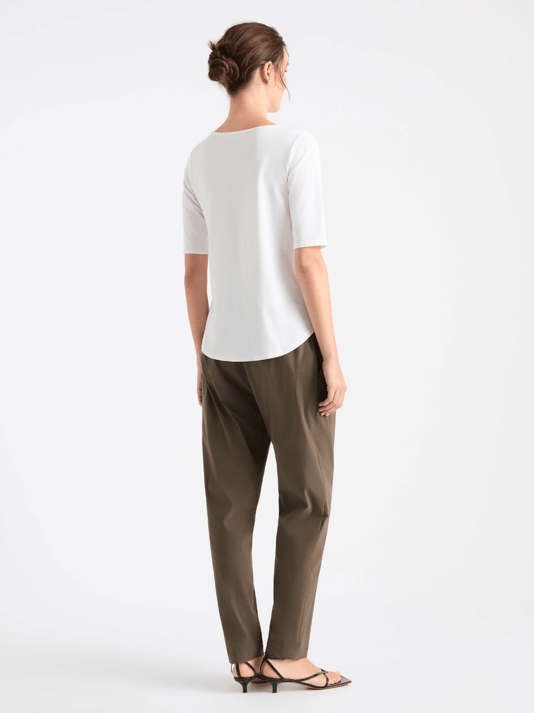 Mela Purdie Elbow Length Boat Neck Café T in White 8375 Mela Purdie Stockist Online Australia Signature of Double Bay Tops Dresses Elegant Clothing