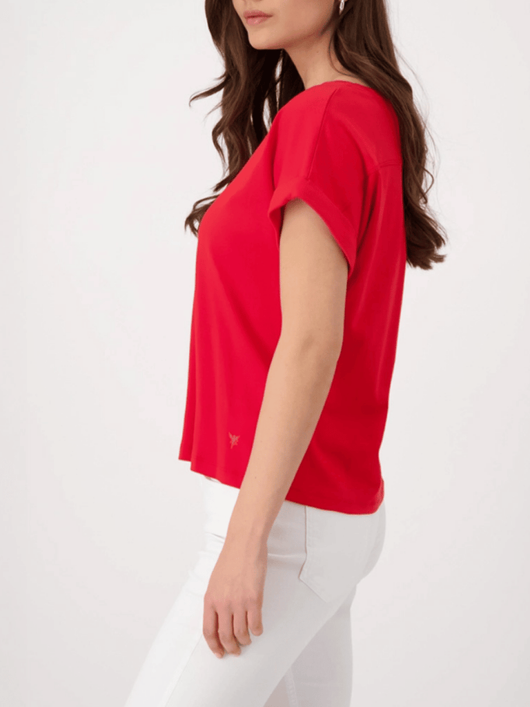 Monari Short Sleeve Relaxed Fit T-Shirt in Red Discover the Elegant Monari Collection at Signature of Double Bay, Shop Stylish Knitwear, Dresses, and Tops Online from Sydney's Premier Mature Fashion Boutique