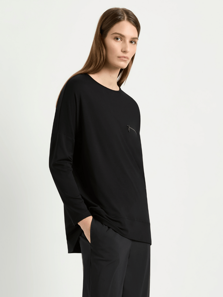 Mela Purdie Boat Neck Zip Pocket Sweater in Black 2926 Mela Purdie Stockist Online Australia Signature of Double Bay Tops Dresses Elegant Clothing