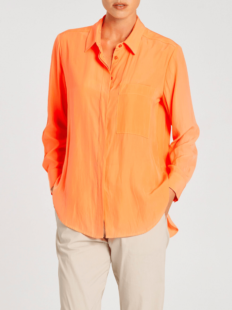Mela Purdie Long Sleeve Single Pocket Shirt in Orange Peel 7741 Mela Purdie Stockist Online Australia Signature of Double Bay Tops Dresses Elegant Clothing