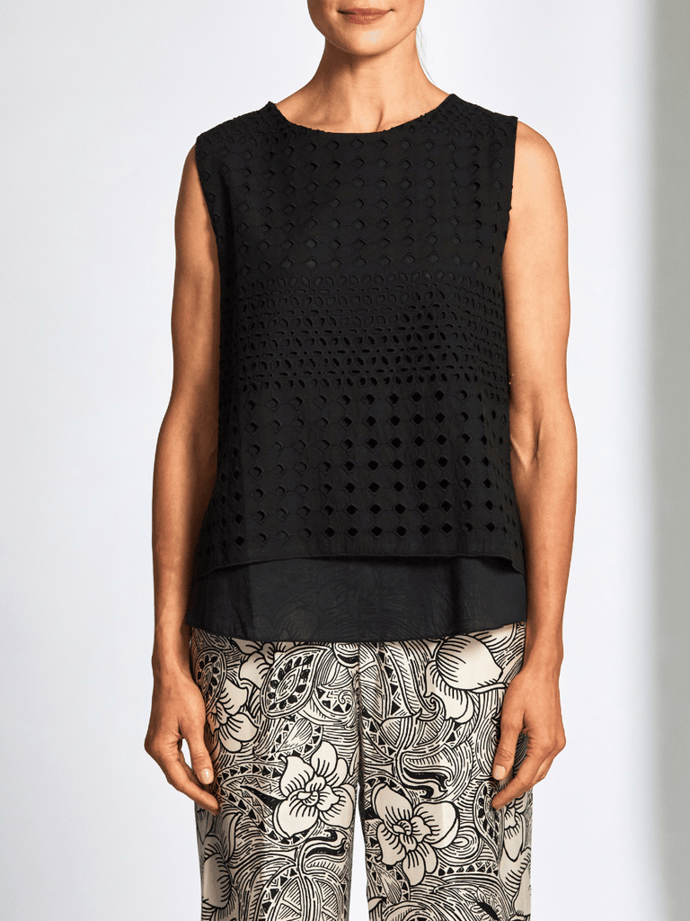 Peruzzi Sleeveless Broderie Blouse in Black S25135 shop peruzzi, peruzzi fashion, peruzzi stockists, peruzzi stockists australia, peruzzi sydney, peruzzi womens clothing