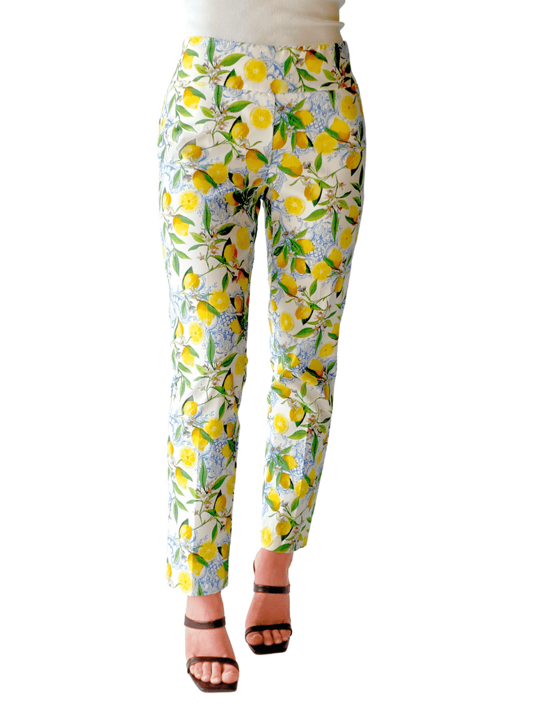 UP! PANTS Tummy Control Ankle Pant 28" Pant in Sicily Lemon Print 68764 Up Pants Tummy control stockist online Australia flattering body contouring shaping pants high rise waistband signature of double bay Sydney fashion