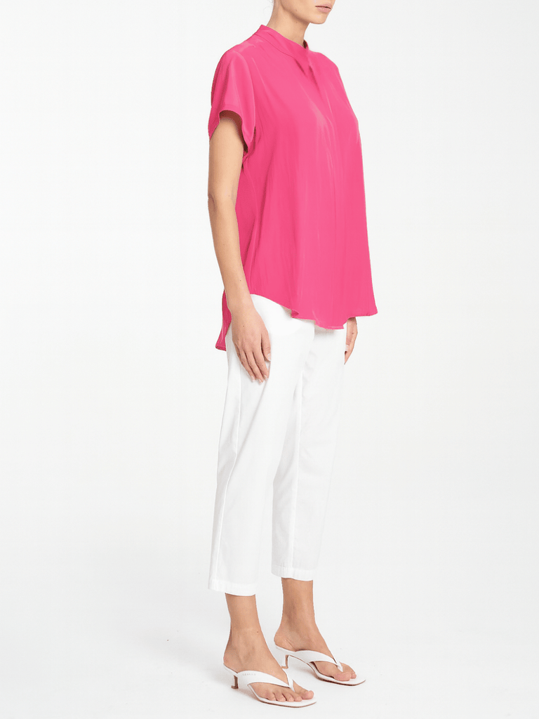 Mela Purdie Soft Stand Shirt in Hot Pink 8629 Mela Purdie Stockist Online Australia Signature of Double Bay Tops Dresses Elegant Clothing
