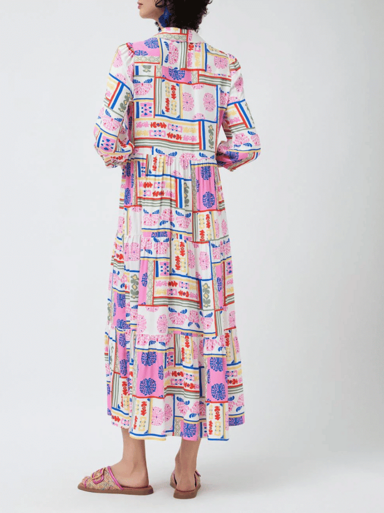 Tinta & Bariloche 3/4 Sleeve Burton Maxi Shirt Dress in Pink Ornamental Print Tinta and Bariloche online Australia Shop Tinta Bariloche shorts, dresses, tops online. Signature of Double Bay Fashion Tinta and Bariloche Online