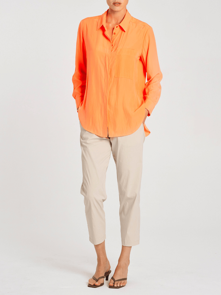 Mela Purdie Long Sleeve Single Pocket Shirt in Orange Peel 7741 Mela Purdie Stockist Online Australia Signature of Double Bay Tops Dresses Elegant Clothing