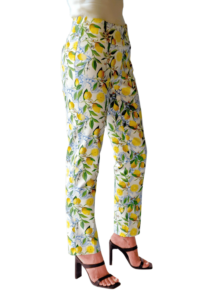 UP! PANTS Tummy Control Ankle Pant 28" Pant in Sicily Lemon Print 68764 Up Pants Tummy control stockist online Australia flattering body contouring shaping pants high rise waistband signature of double bay Sydney fashion