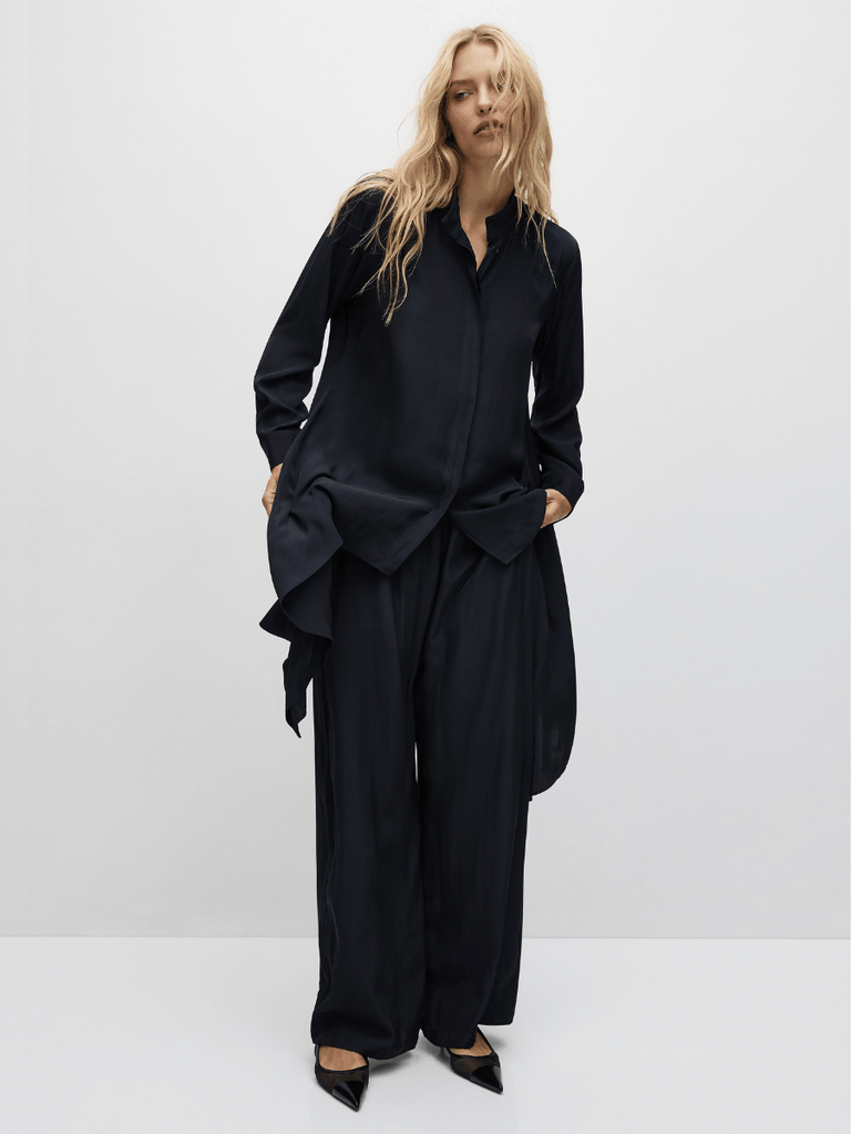 Mela Purdie Asymmetrical Deco Shirt in Navy 8697 Mela Purdie Stockist Online Australia Signature of Double Bay Tops Dresses Elegant Clothing
