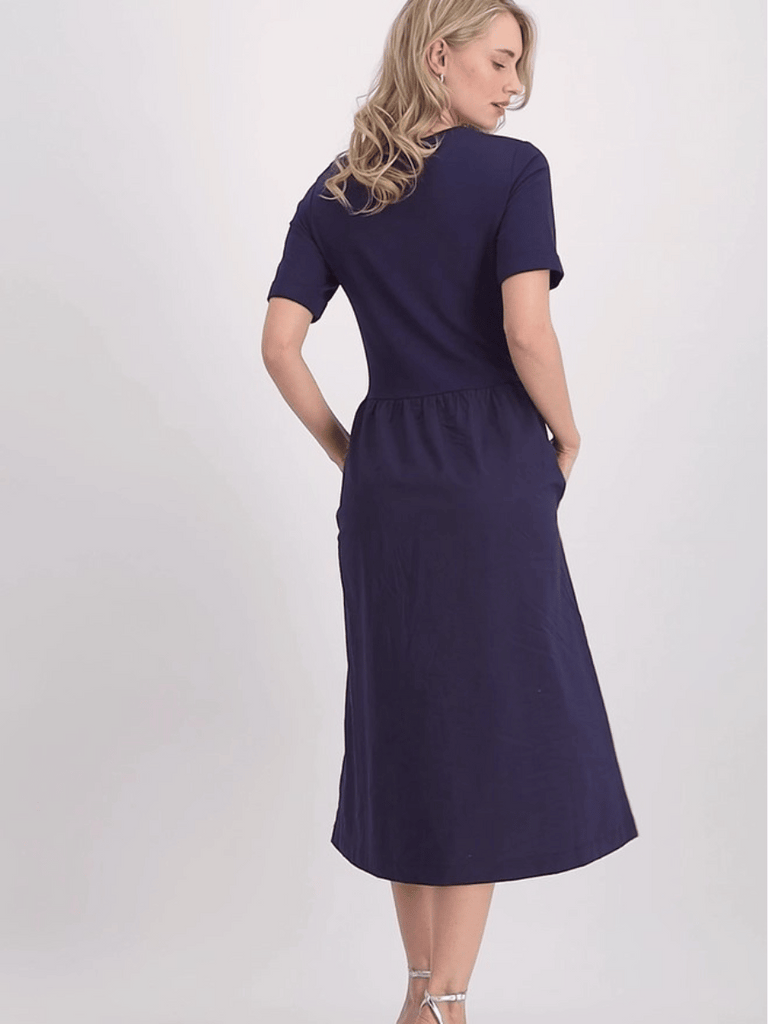 Monari Short Sleeve Dress in Navy Discover the Elegant Monari Collection at Signature of Double Bay, Shop Stylish Knitwear, Dresses, and Tops Online from Sydney's Premier Mature Fashion Boutique