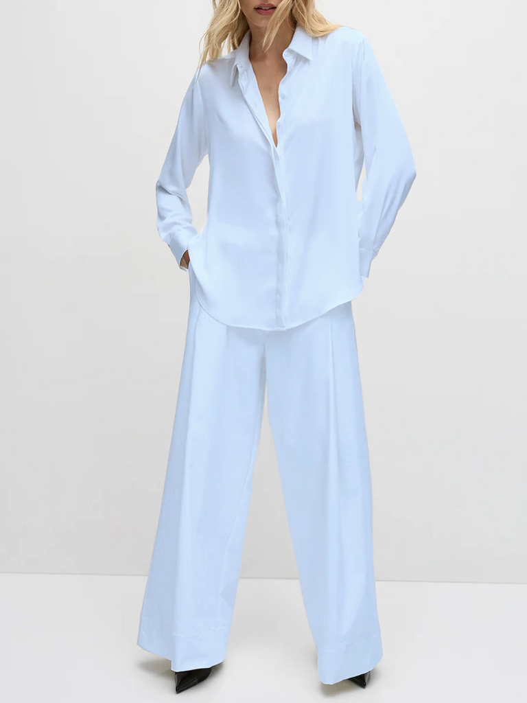 Mela Purdie Concealed Placket Soft Shirt with Curved Hem in Vista Blue 2822 Mela Purdie Stockist Online Australia Signature of Double Bay Tops Dresses Elegant Clothing