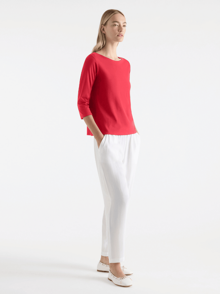 Mela Purdie 3/4 Sleeve Relaxed Boat Neck Top in Geranium 2630 Mela Purdie Stockist Online Australia Signature of Double Bay Tops Dresses Elegant Clothing