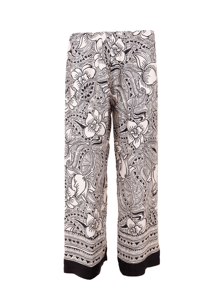 Peruzzi 7/8 Woodblock Print Trousers in Black and Ecru Print S25125 shop peruzzi, peruzzi fashion, peruzzi stockists, peruzzi stockists australia, peruzzi sydney, peruzzi womens clothing