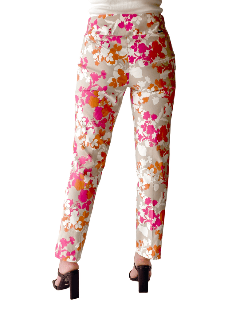 UP! PANTS Tummy Control Ankle Pant 28" in Pink, Orange and Beige Floral 68766 Print Up Pants Tummy control stockist online Australia flattering body contouring shaping pants high rise waistband signature of double bay Sydney fashion