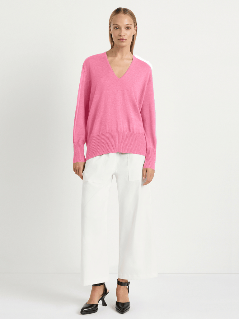 Mela Purdie Walker Sweater in Camellia Pink Featherlight Marino 9255 Mela Purdie Stockist Online Australia Signature of Double Bay Tops Dresses Elegant Clothing