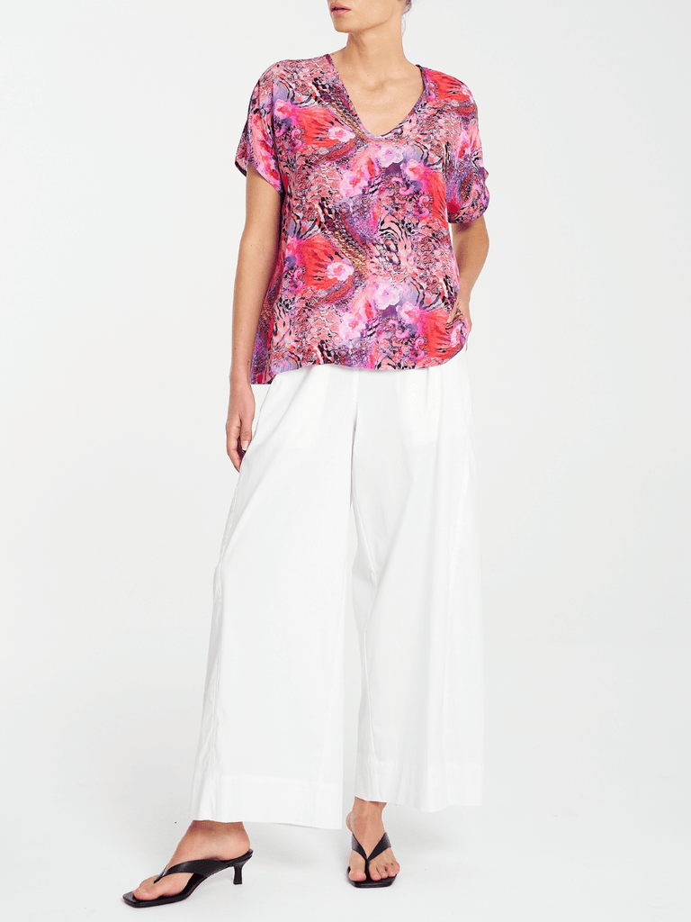 Mela Purdie Short Sleeve Scoop Shell Top in Kaleidoscope Print Silk 1740 Mela Purdie Stockist Online Australia Signature of Double Bay Tops Dresses Elegant Clothing