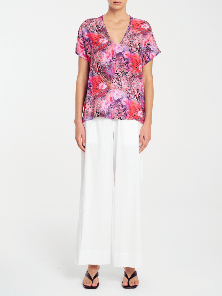 Mela Purdie Short Sleeve Scoop Shell Top in Kaleidoscope Print Silk 1740 Mela Purdie Stockist Online Australia Signature of Double Bay Tops Dresses Elegant Clothing