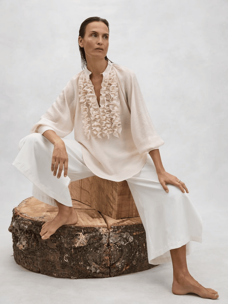Mela Purdie Praline Blouse in Nougat Vapour Fabric 8473 Mela Purdie Stockist Online Australia Signature of Double Bay Tops Dresses Elegant Clothing