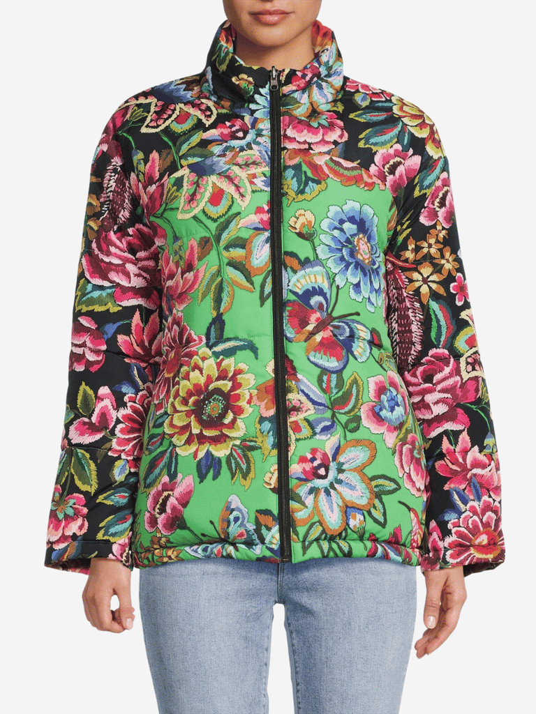 Johnny Was Pia Reversible Puffer Jacket in Antique Flower Shop Johnny Was Stockist Sydney Australia Boho Chic Clothing, Embroidered Dresses, and Unique Tops at Signature of Double Bay