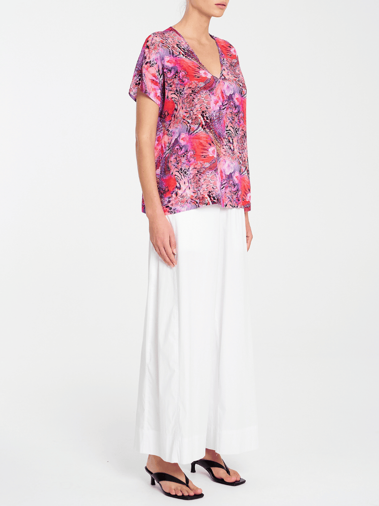 Mela Purdie Short Sleeve Scoop Shell Top in Kaleidoscope Print Silk 1740 Mela Purdie Stockist Online Australia Signature of Double Bay Tops Dresses Elegant Clothing