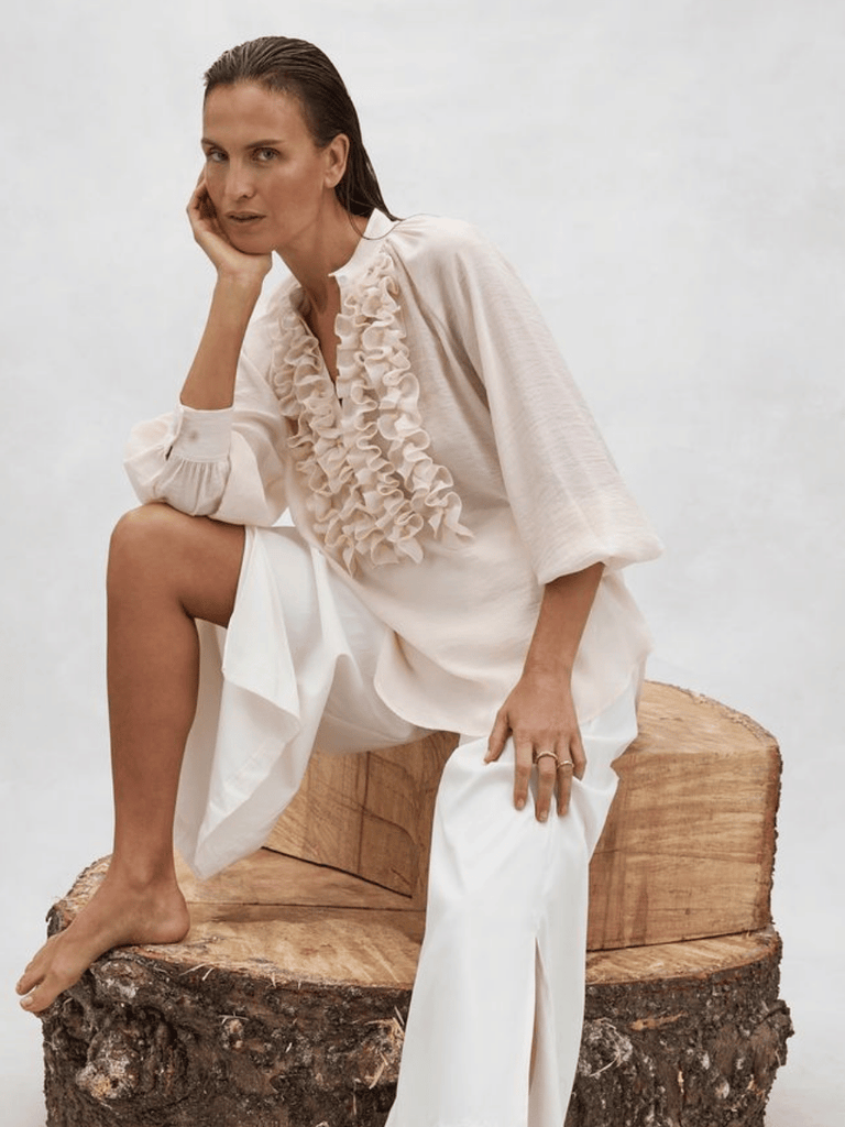Mela Purdie Praline Blouse in Nougat Vapour Fabric 8473 Mela Purdie Stockist Online Australia Signature of Double Bay Tops Dresses Elegant Clothing