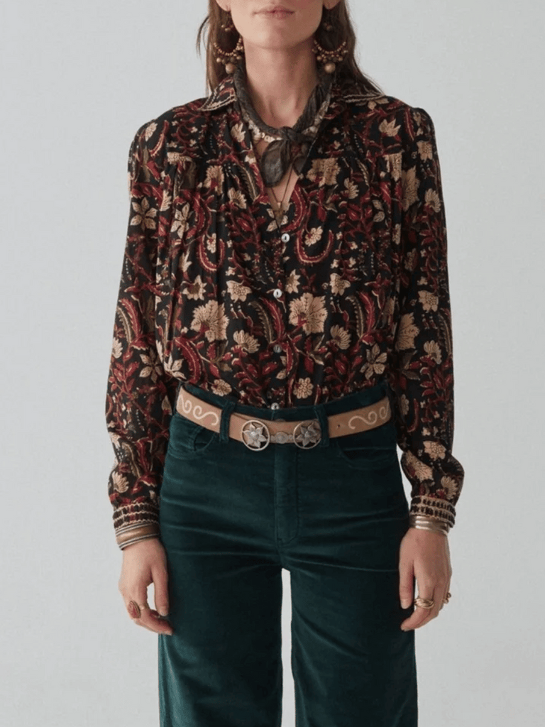 Maison Hotel Mia Blouse in Botanic Anguria Shop Maison Hotel online store shirts pants and dresses in Sydney Australia official stockist Maison Hotel buy Bohemian french style clothing with hand embroidery and vintage style