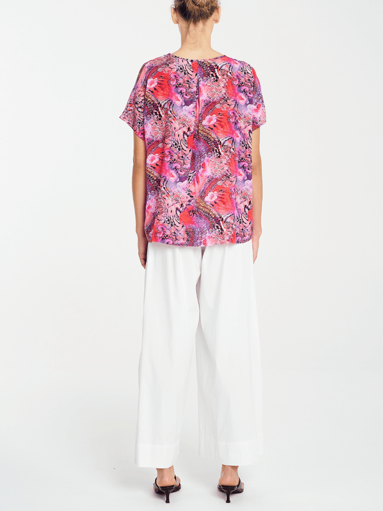 Mela Purdie Short Sleeve Scoop Shell Top in Kaleidoscope Print Silk 1740 Mela Purdie Stockist Online Australia Signature of Double Bay Tops Dresses Elegant Clothing