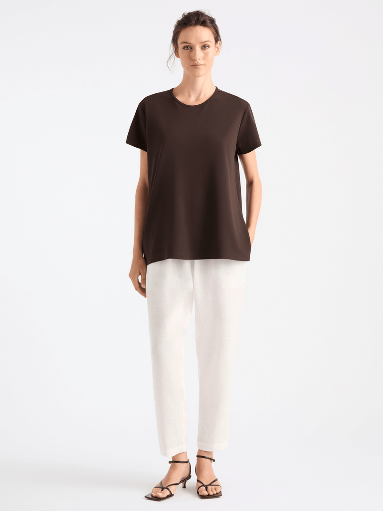 Mela Purdie Short Sleeve Loose Fit Chisel Top in Java 8385 Mela Purdie Stockist Online Australia Signature of Double Bay Tops Dresses Elegant Clothing
