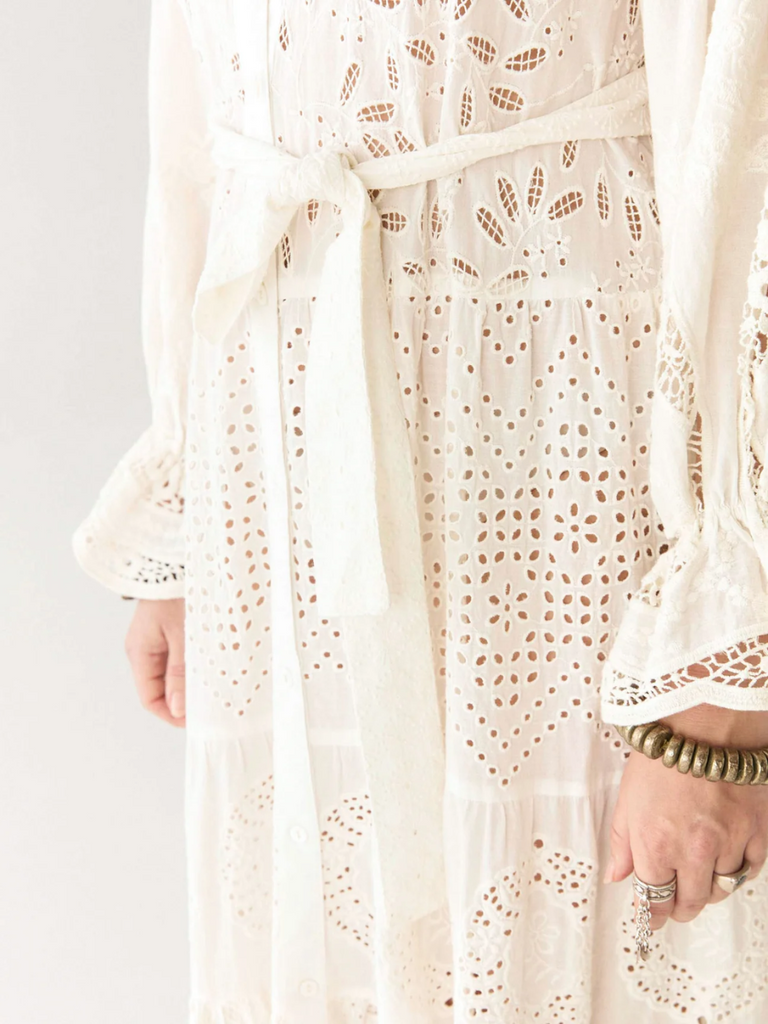 Maison Hotel Lilibet Long Sleeve V-Neck Tiered Maxi Dress in Canterbury Patch Shop Maison Hotel online store shirts pants and dresses in Sydney Australia official stockist Maison Hotel buy Bohemian french style clothing with hand embroidery and vintage style
