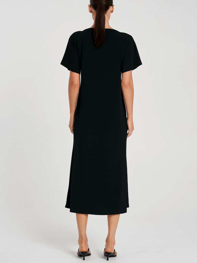 Mela Purdie Short Sleeve Slash Neck Dress in Black Powder Knit 3017 Mela Purdie Stockist Online Australia Signature of Double Bay Tops Dresses Elegant Clothing